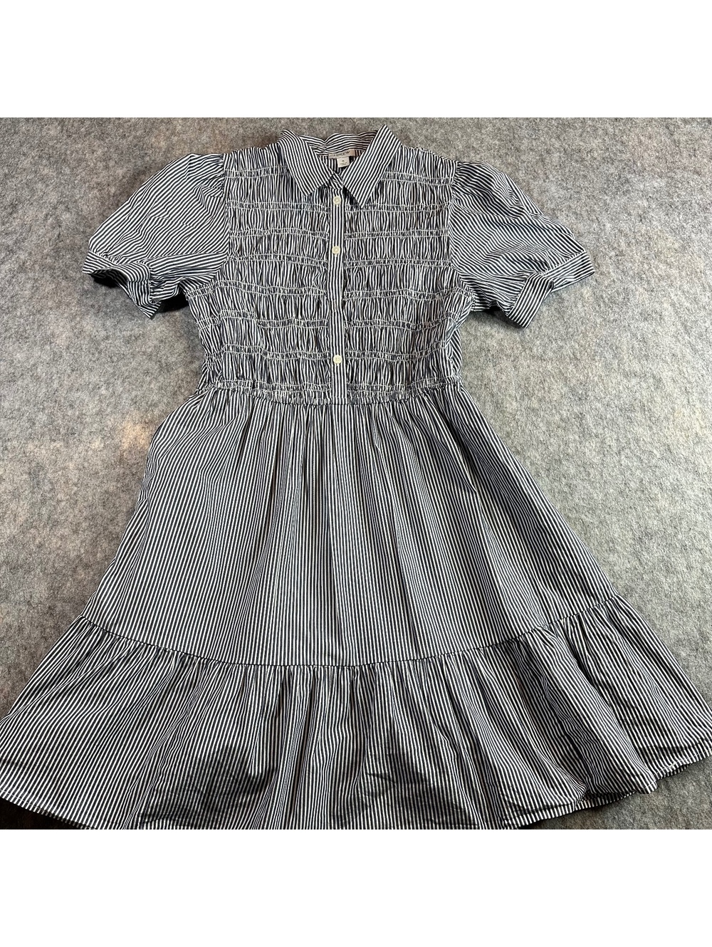 J.Crew Factory striped cotton smocked midi dress preppy cottagecore S